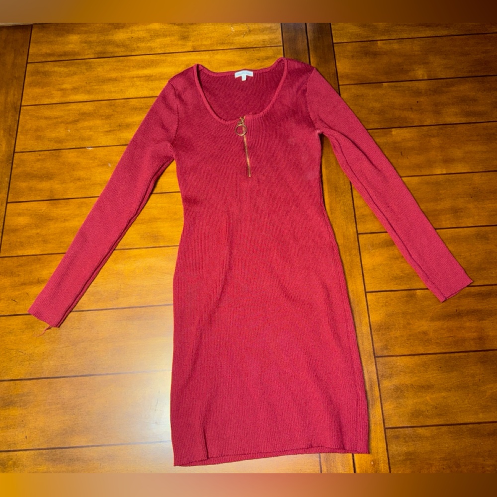 Charlotte Russe Long Sleeve Burgundy Dress with Gold Zipper